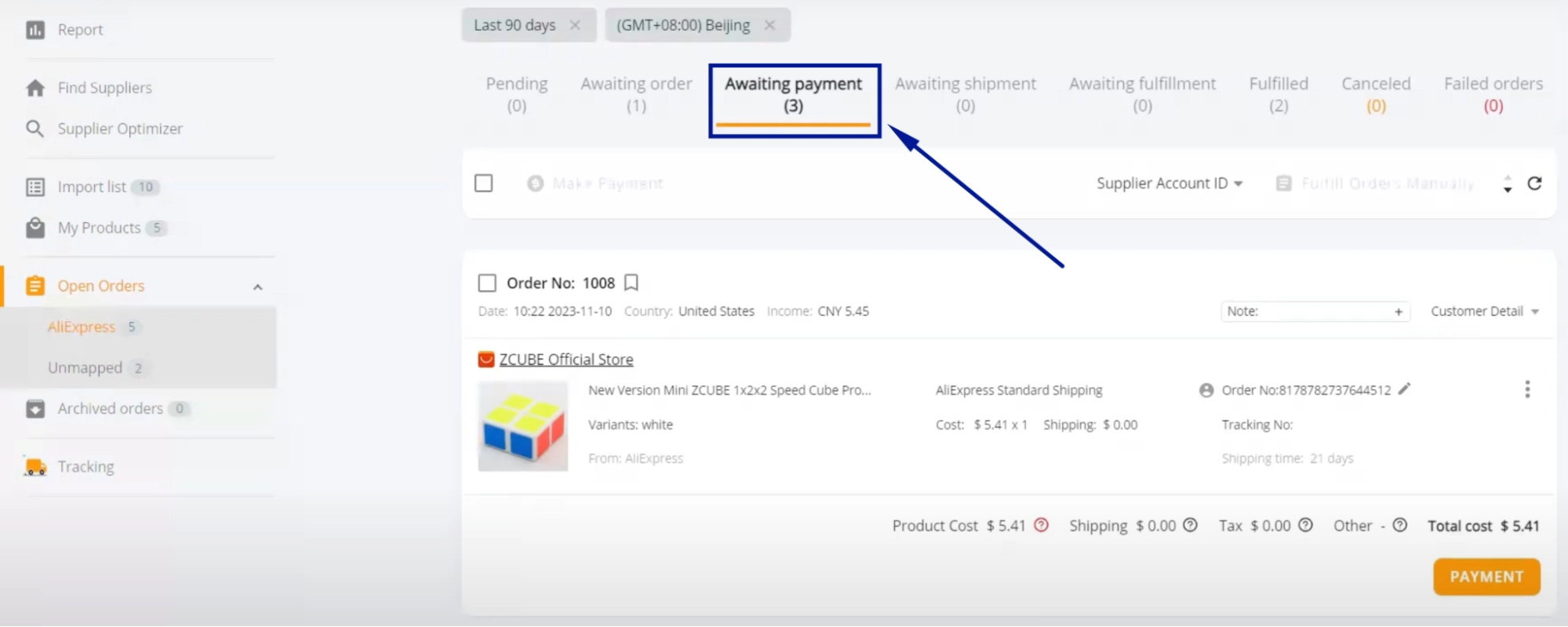 Your orders will now move to the Awaiting payment tab to complete the payment directly from there